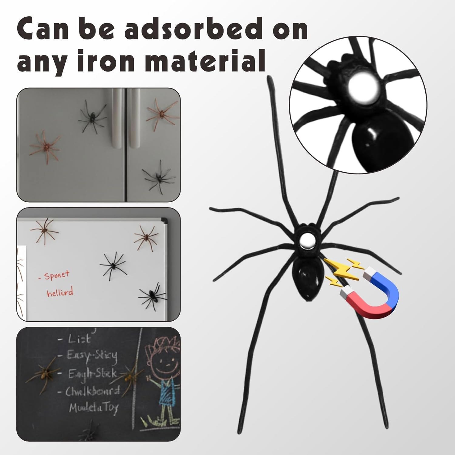 10PCS Fake Spider Fridge Magnets Halloween Prank Decor Realistic Black Brown Toy