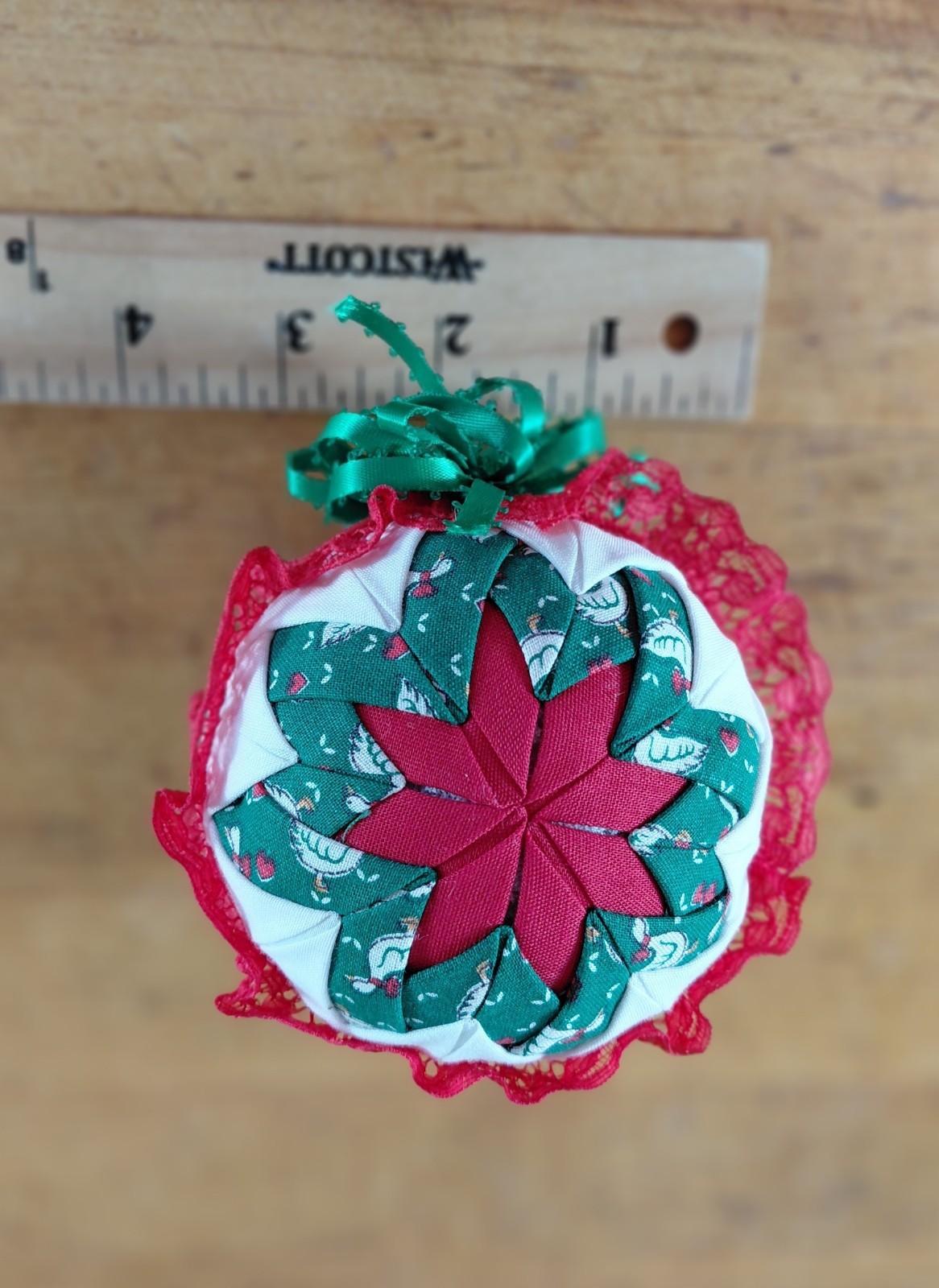 Quilted Patch Christmas Ball. Handmade. Folded Star.