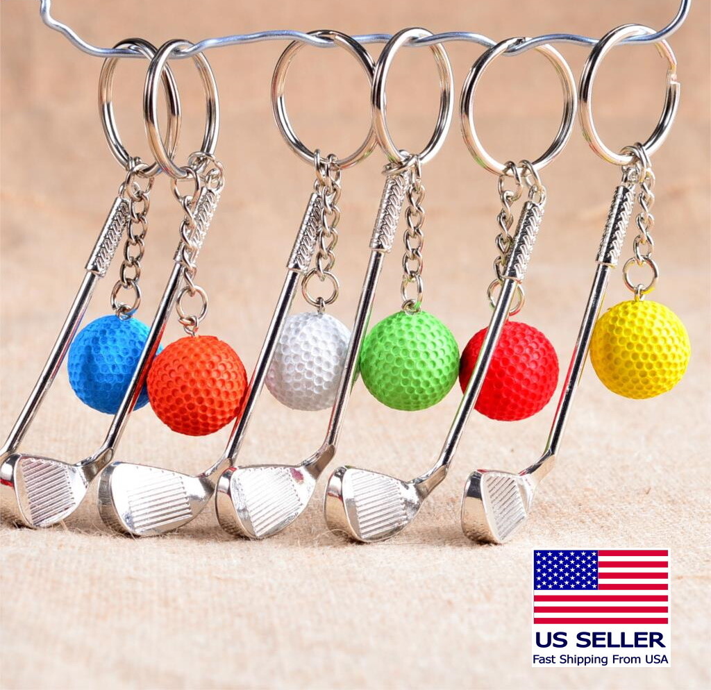 Golf Club and Ball Keychain – Choose: White, Red, Green, Yellow, Blue or Orange