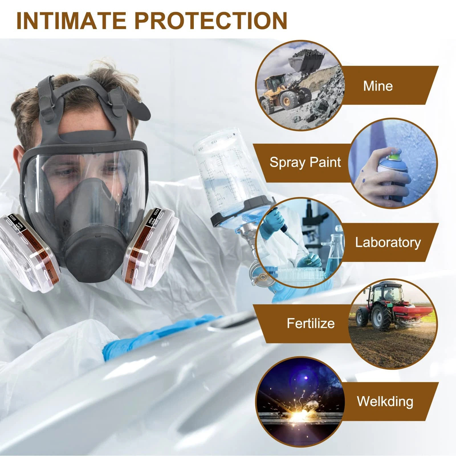 Work Protection Full Face Gas Respirator Against Dust Decoration Car Spraying