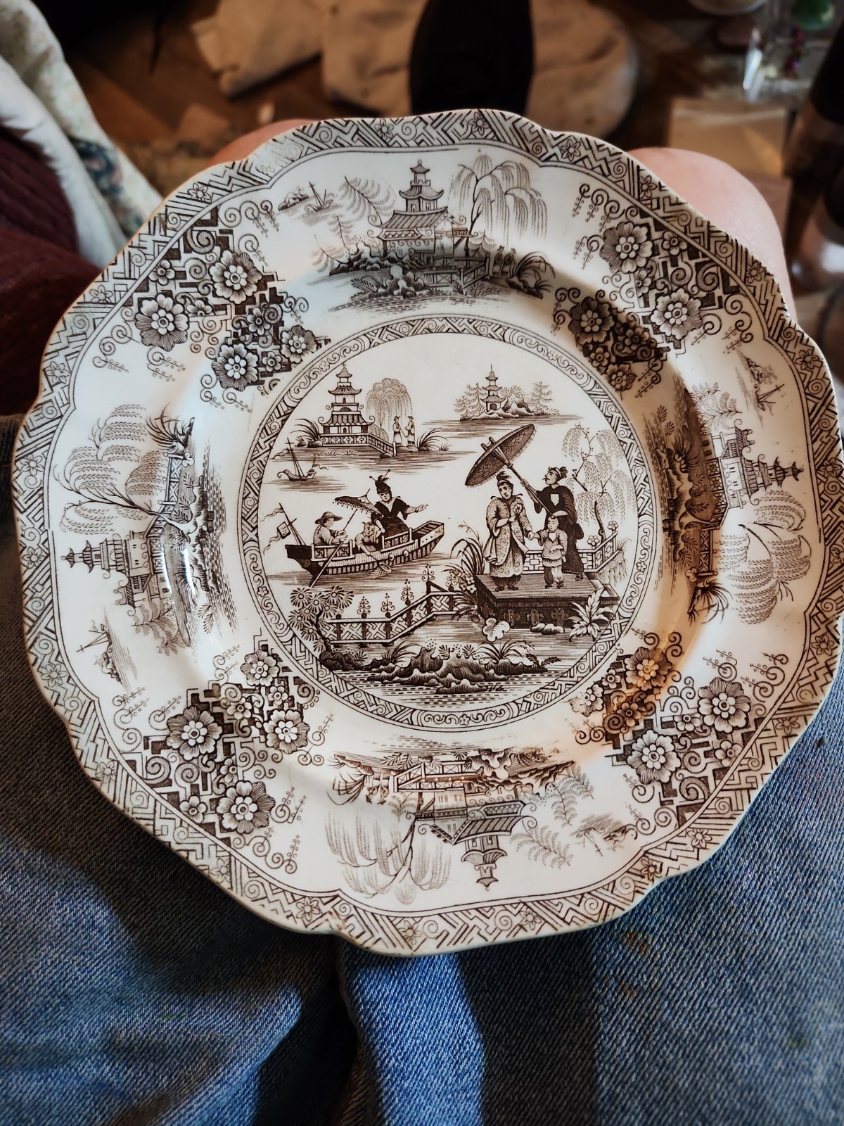 This specific John Ridgway brown transferware plate in the “Napier” Pattern 1855