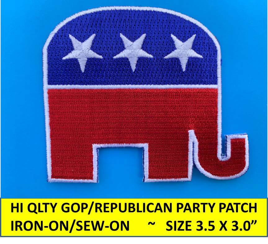 GOP REPUBLICAN PARTY ELEPHANT EMBROIDERED PATCH IRON-ON SEW-ON ELECTION 2022/24