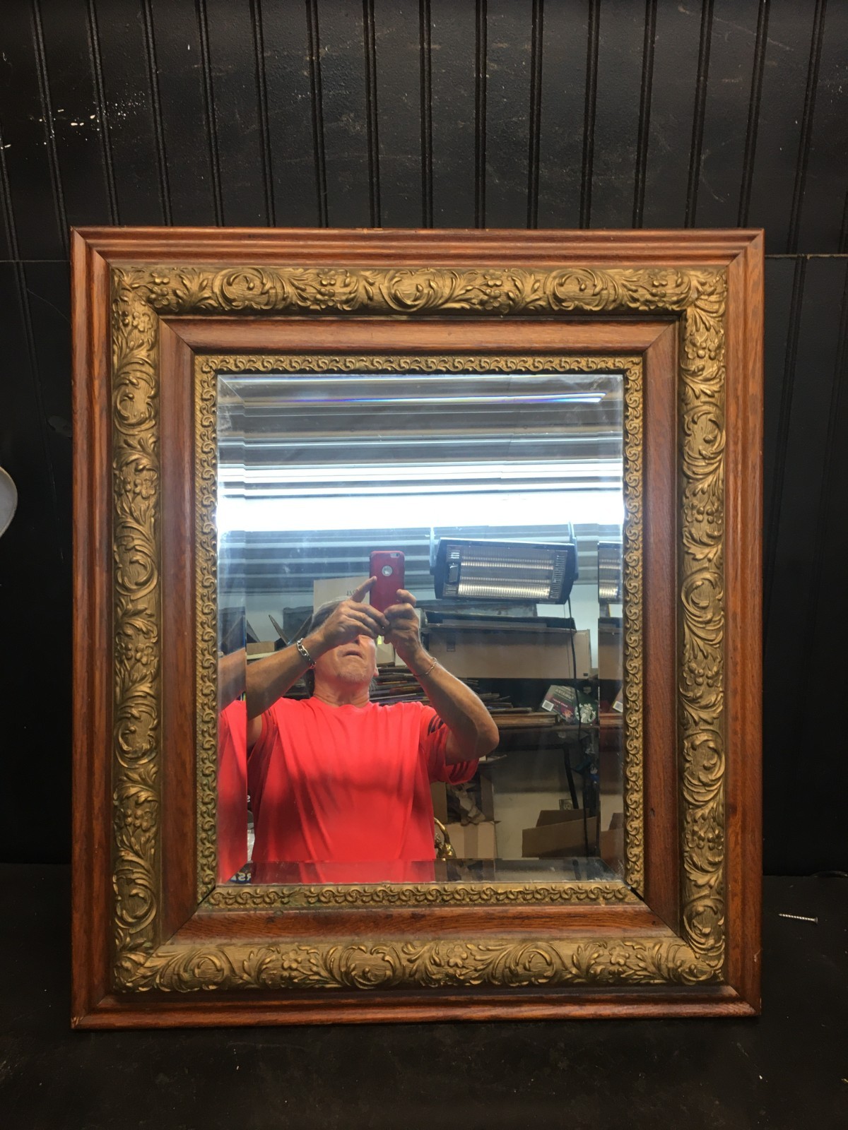 Antique Oak Picture Frame 26in x 31in With Mirror 17.5in x 21.5in Country Farm