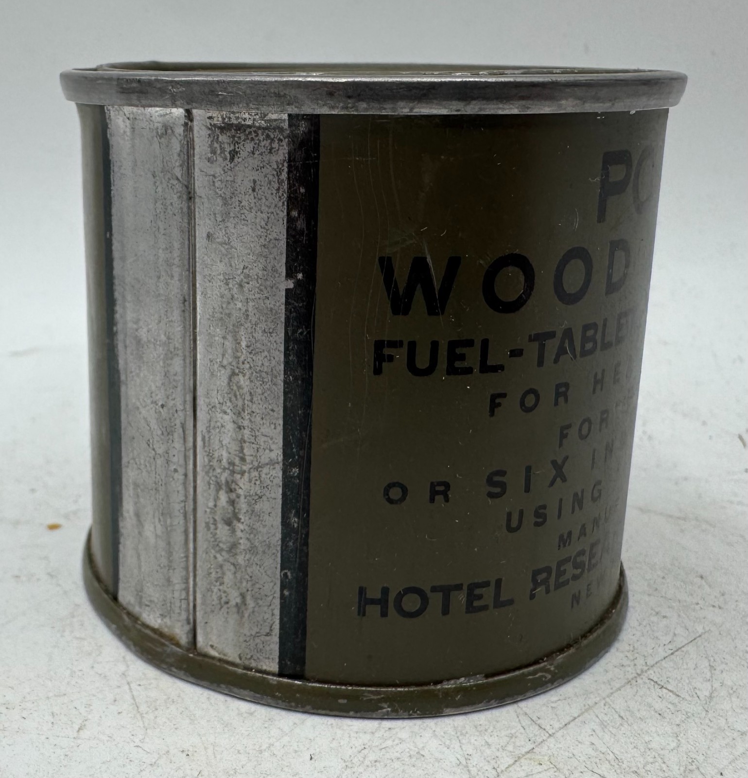 WW2 era US Army Wood Alcohol Fuel Tablet Ration Heating Kit Can Container FULL