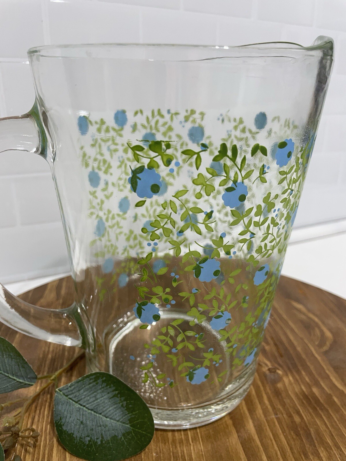 Vintage Glass Floral Lemonade/Water Pitcher