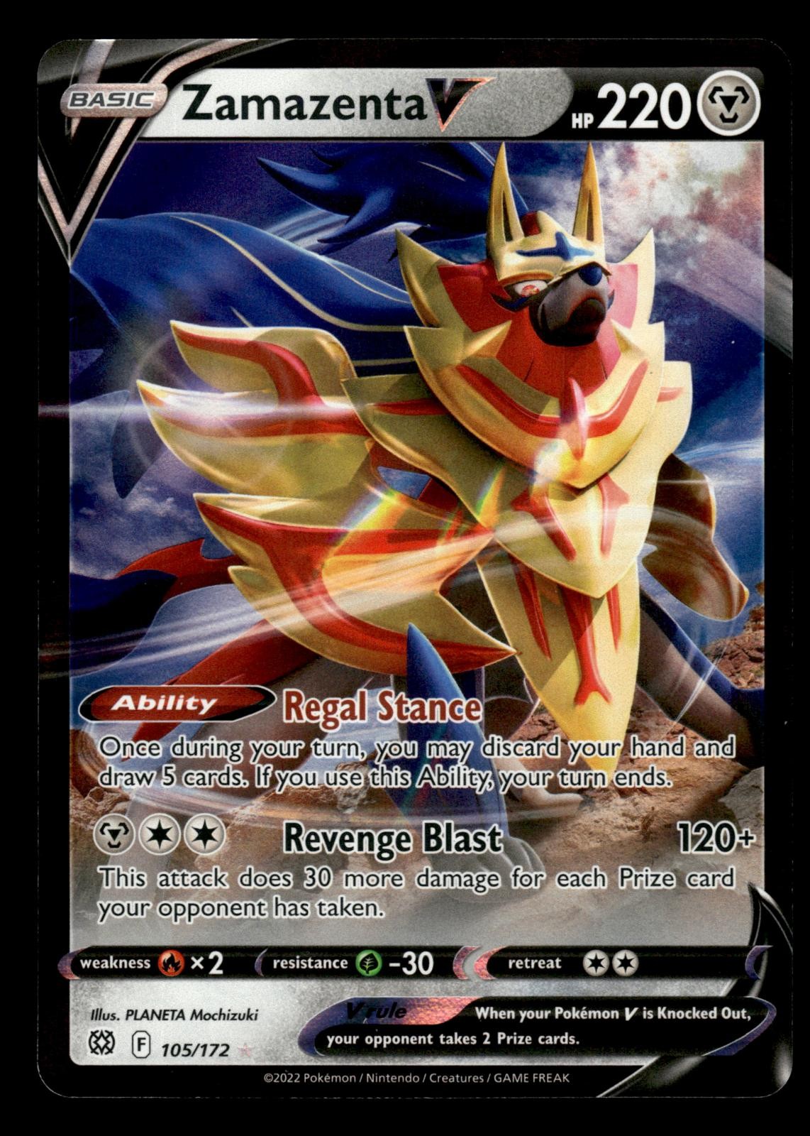 ENGLISH Zamazenta V 105/172 Holo Brilliant Stars BRS Pokemon PLANETA Mochizuki