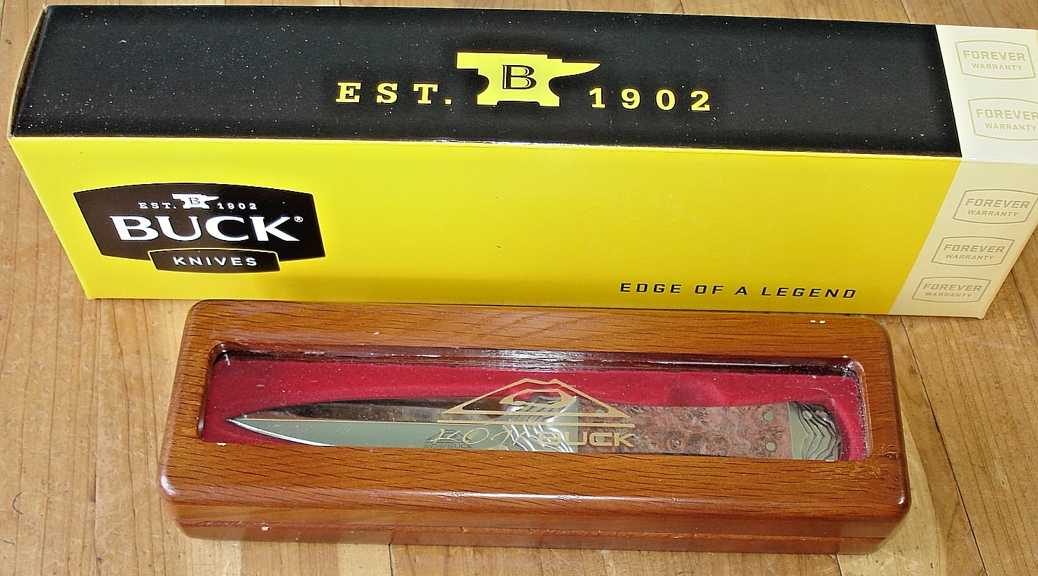 RARE BUCK KNIFE 205 KOJI HARA DAGGER BOS ATS-34 STEEL BLADE BURLWOOD HANDLE USA