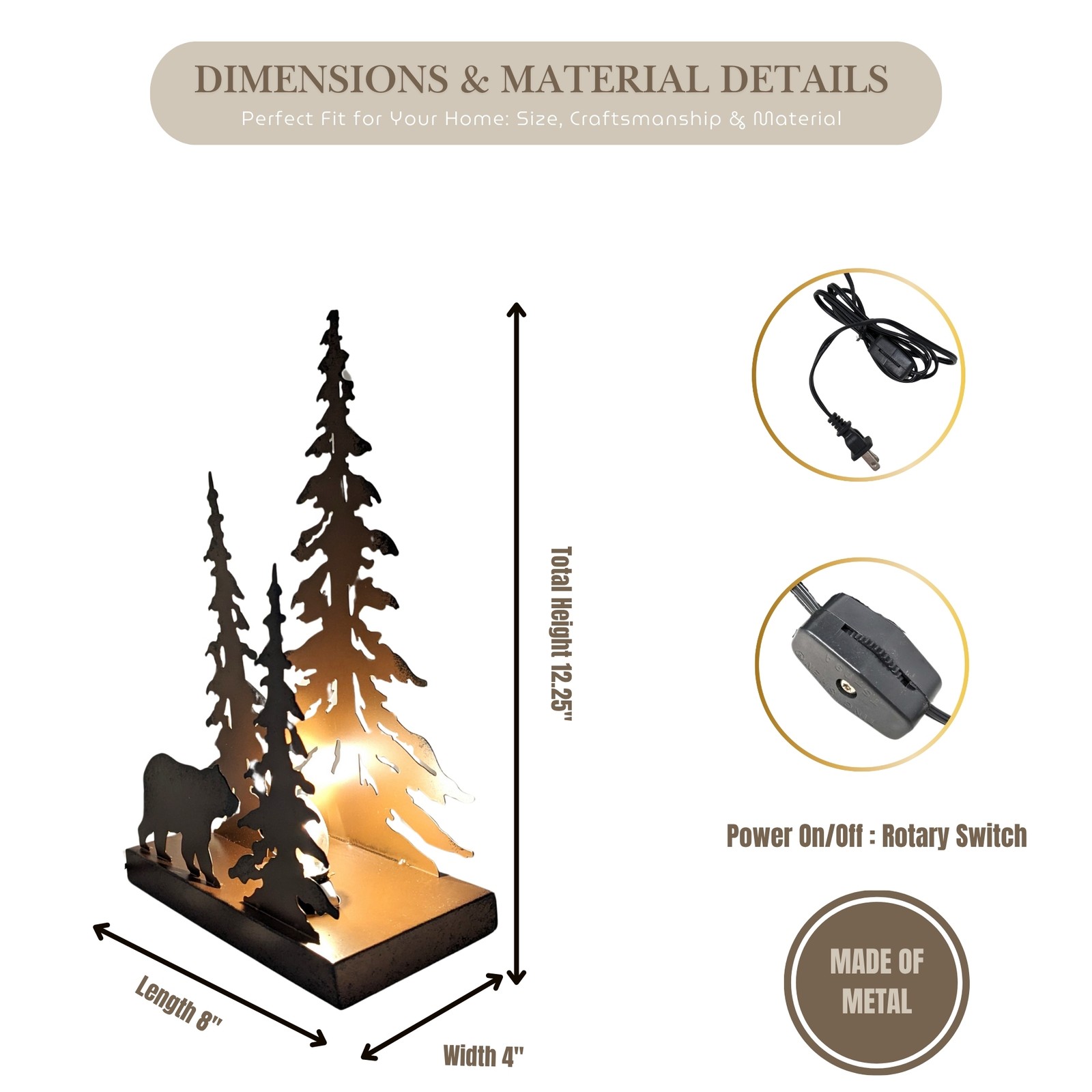 Rustic Bear Silhouette Table Lamp – Forest Night Light for Cabin & Lodge Décor