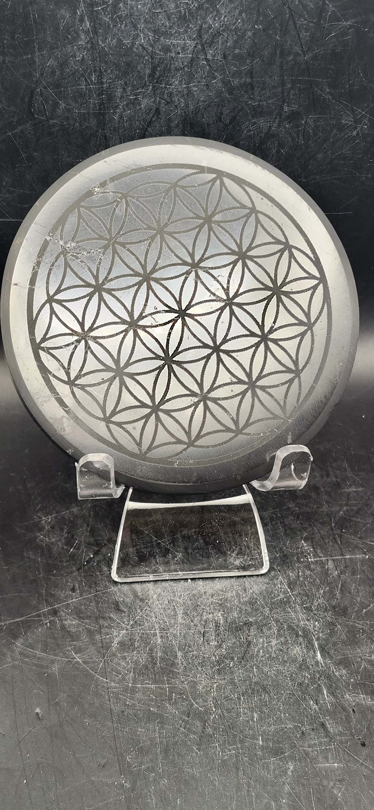 Shungite Flower of life charging plate! 3.75 inches, 6 ounces!