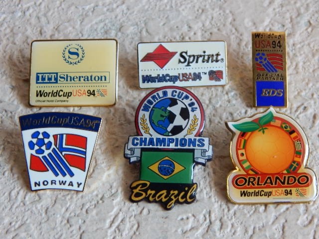 6 World Cup USA 94 Soccer Pins-Brazil Champions-Norway-Orlando-Sprint-Sheraton