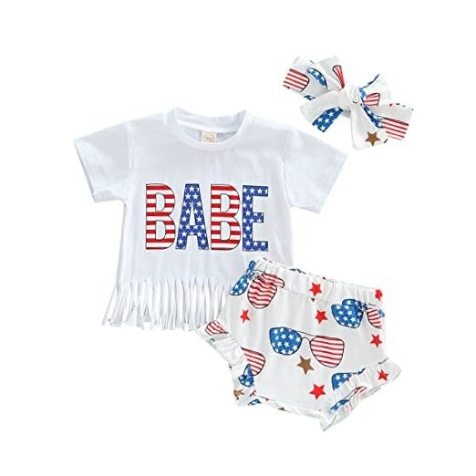0-6 Years Matching Sister 4th of July Outfit 0-3 Months Babe Shorts Set