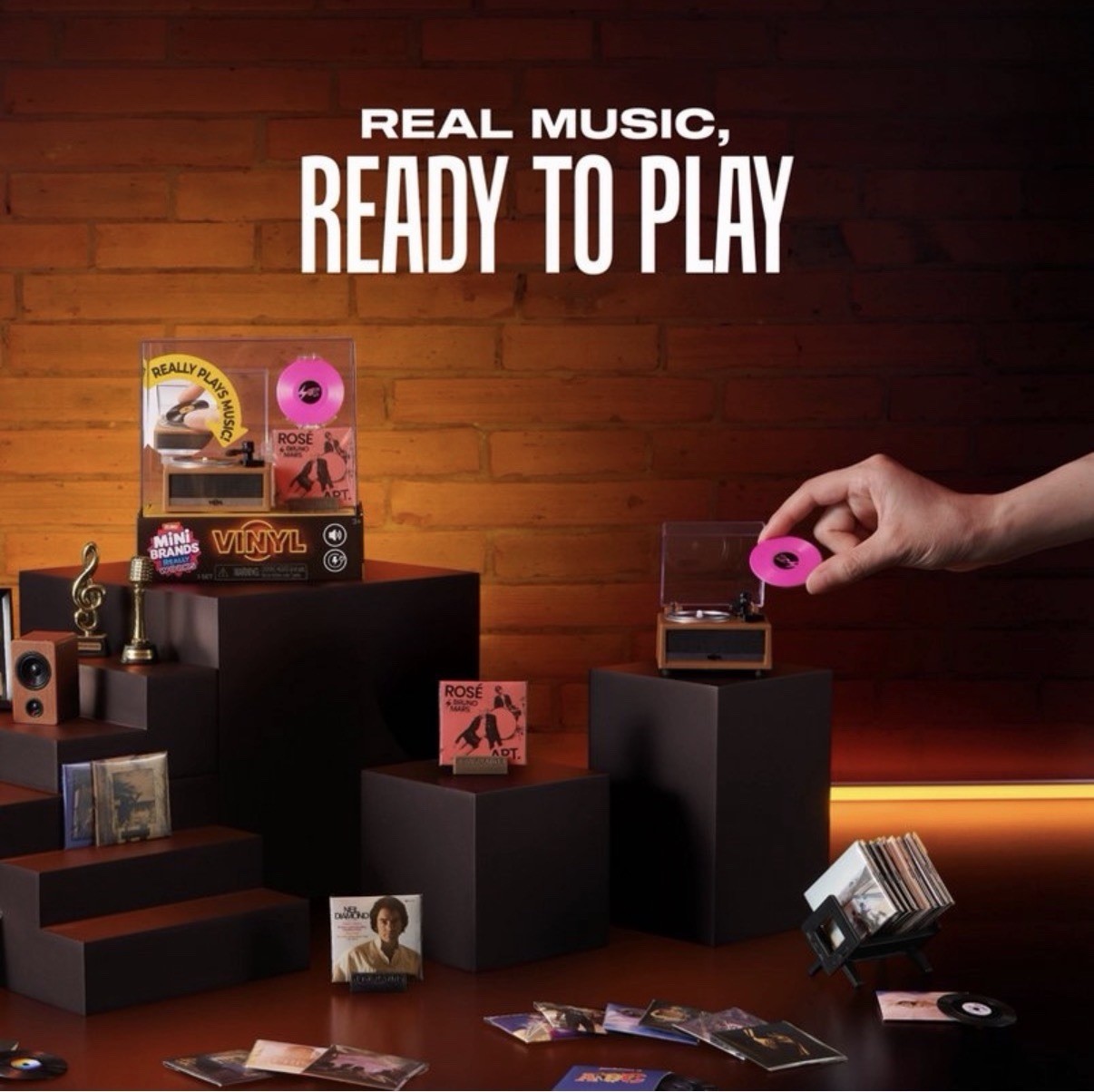 ZURU Mini Brands Mini Record Player Diorama Really Plays Music ROSÉ Bruno Mars