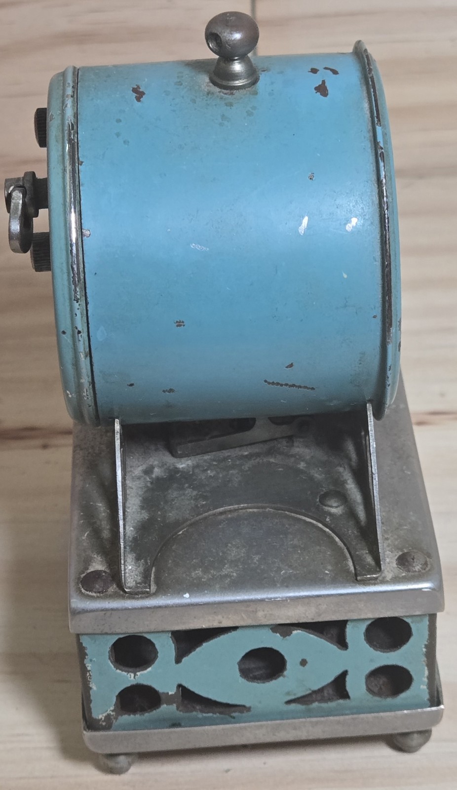 Vintage Mauthe Germany Wind Up Alarm Clock Blue Metal Art Deco Style Parts