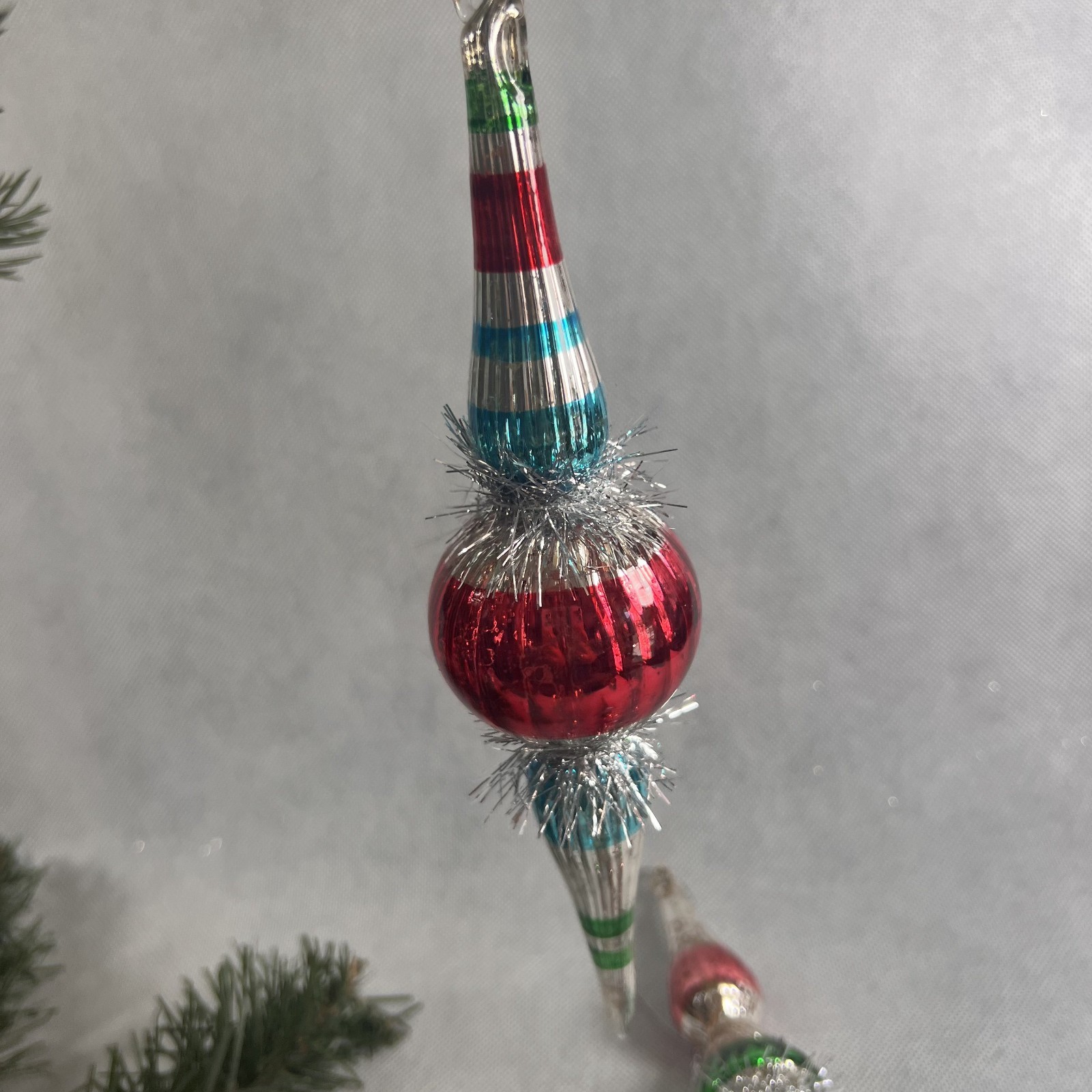 GANZ Set 2 Finial Glass Ornament Mercury Tensile Vintage Retro Style 10″ Pastel