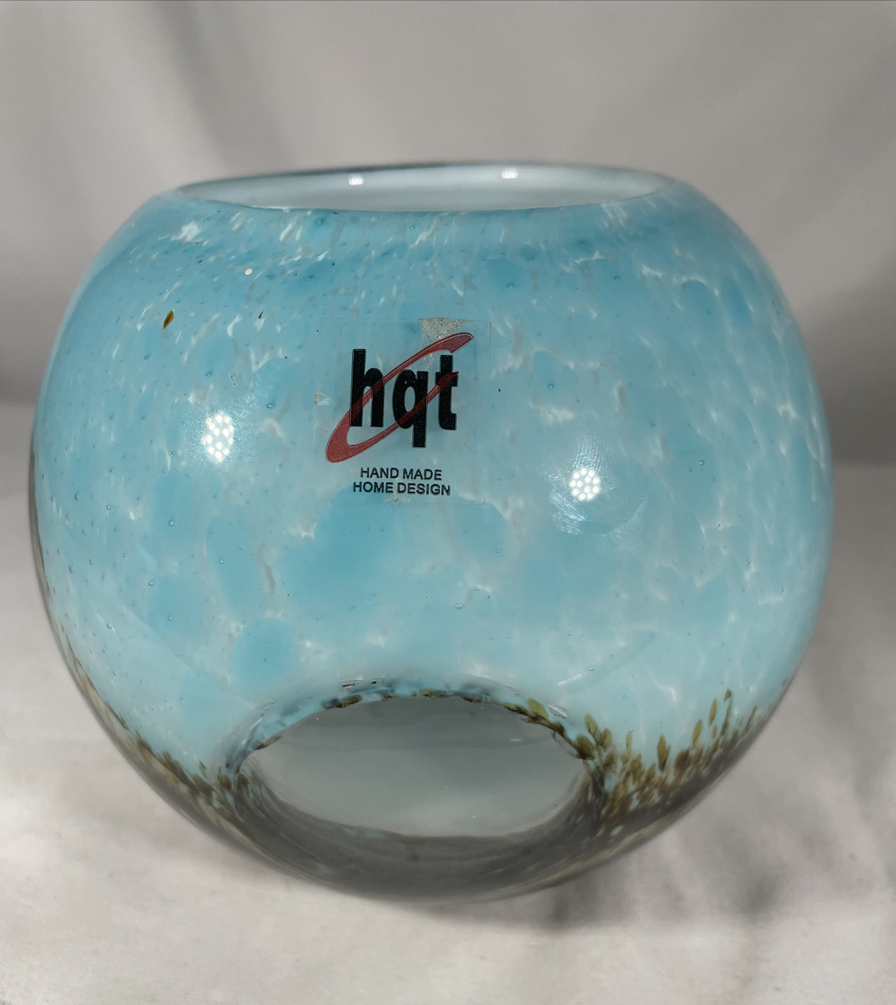 Window Pane sky blue Bowl candle holder HQT handmade art piece