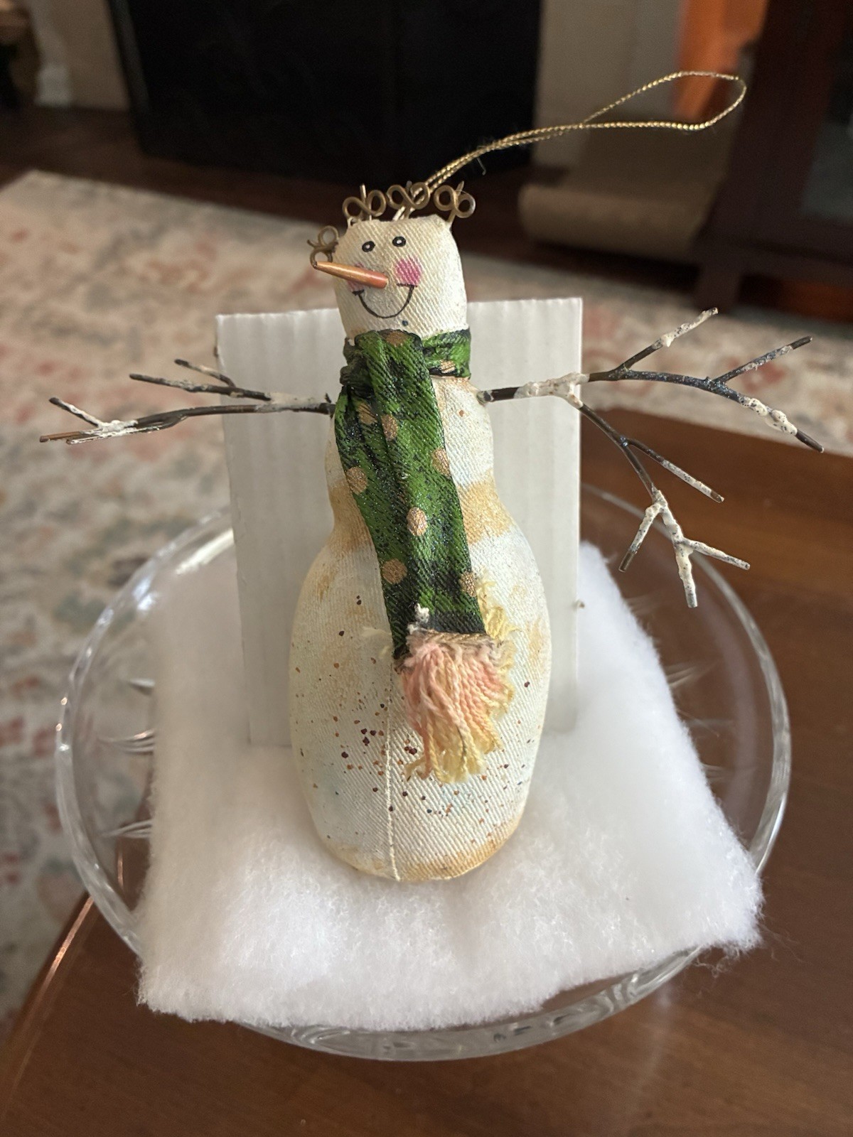 Vintage Hand Painted Canvas Snowman Christmas Ornament
