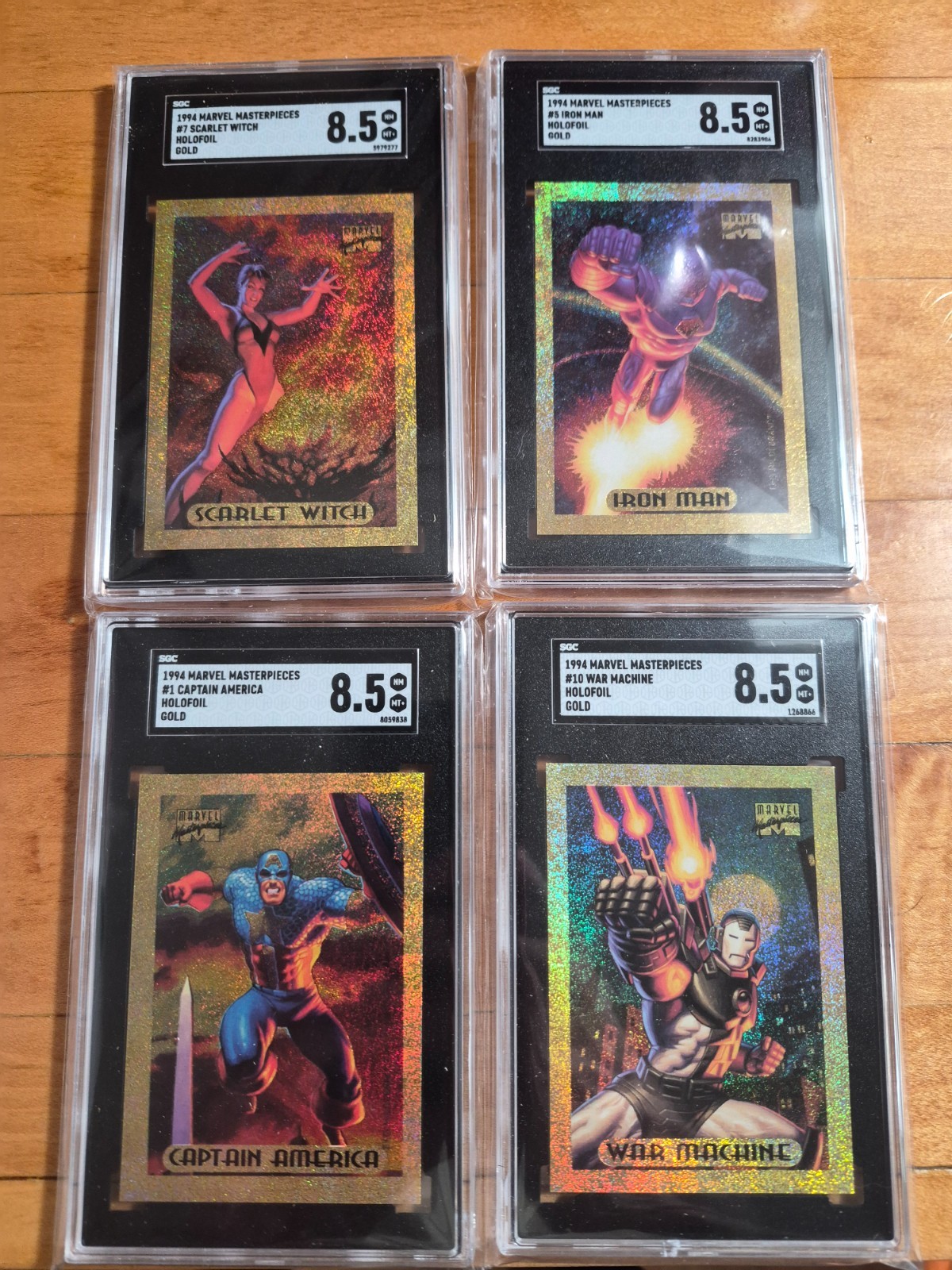 1994 Marvel Masterpieces Gold Holofoils SGC 8.5s-Capt. America-Iron Man-War Mach