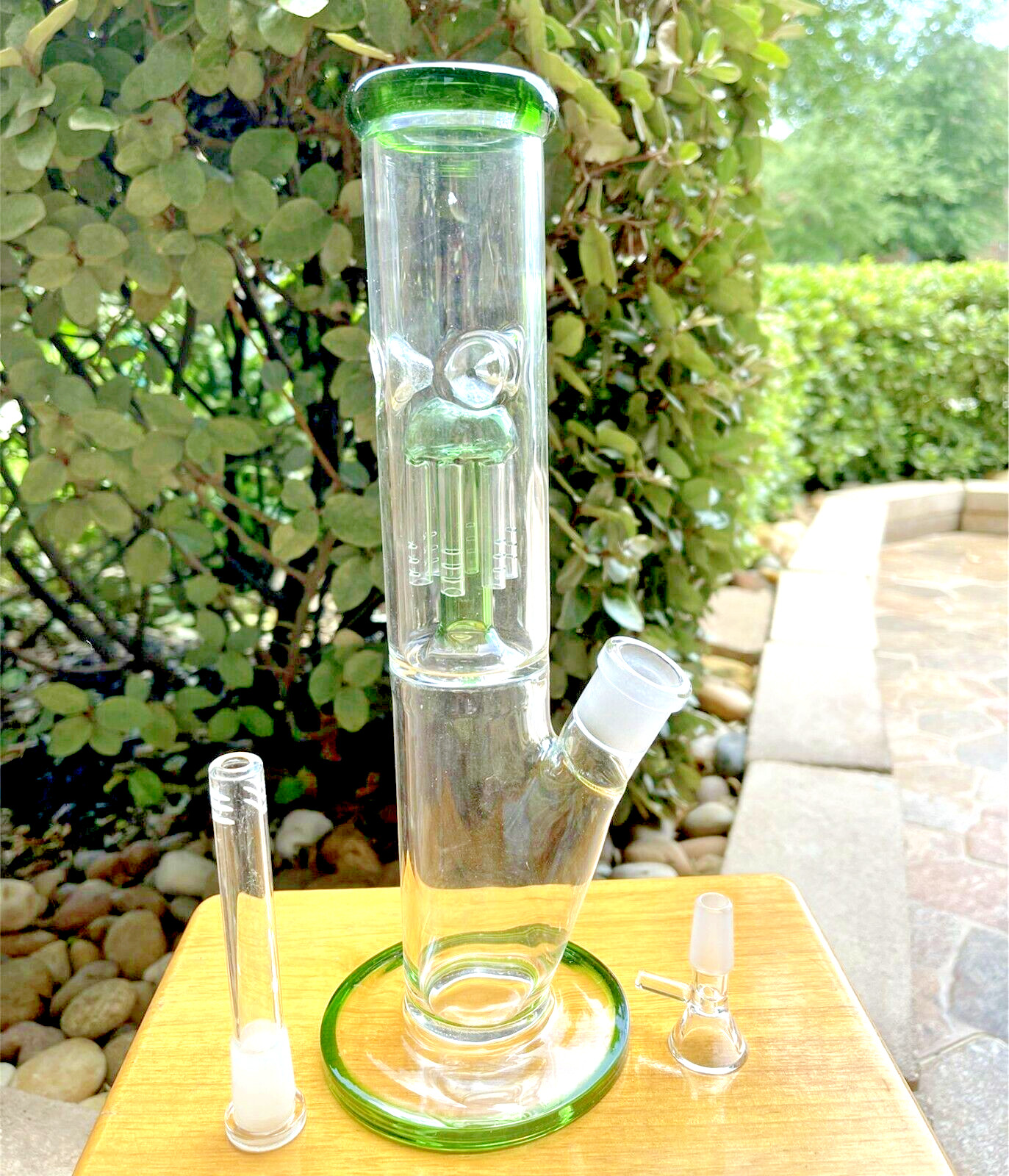 12″ 30CM Green Glass Water Pipe Bong Hookah Mass Tree Percolator Bongs 14mmBowl