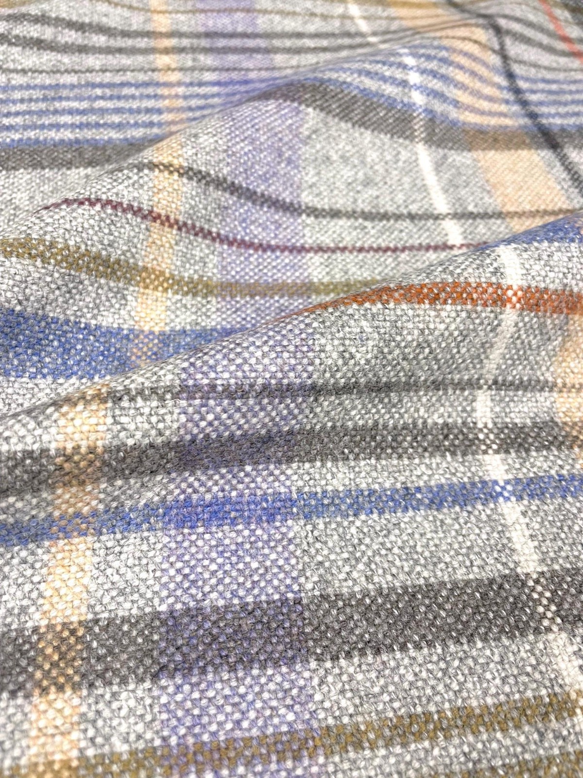 2.3+ yd Momentum Finnegan Lavender Purple Orange & Gray Plaid Upholstery Fabric