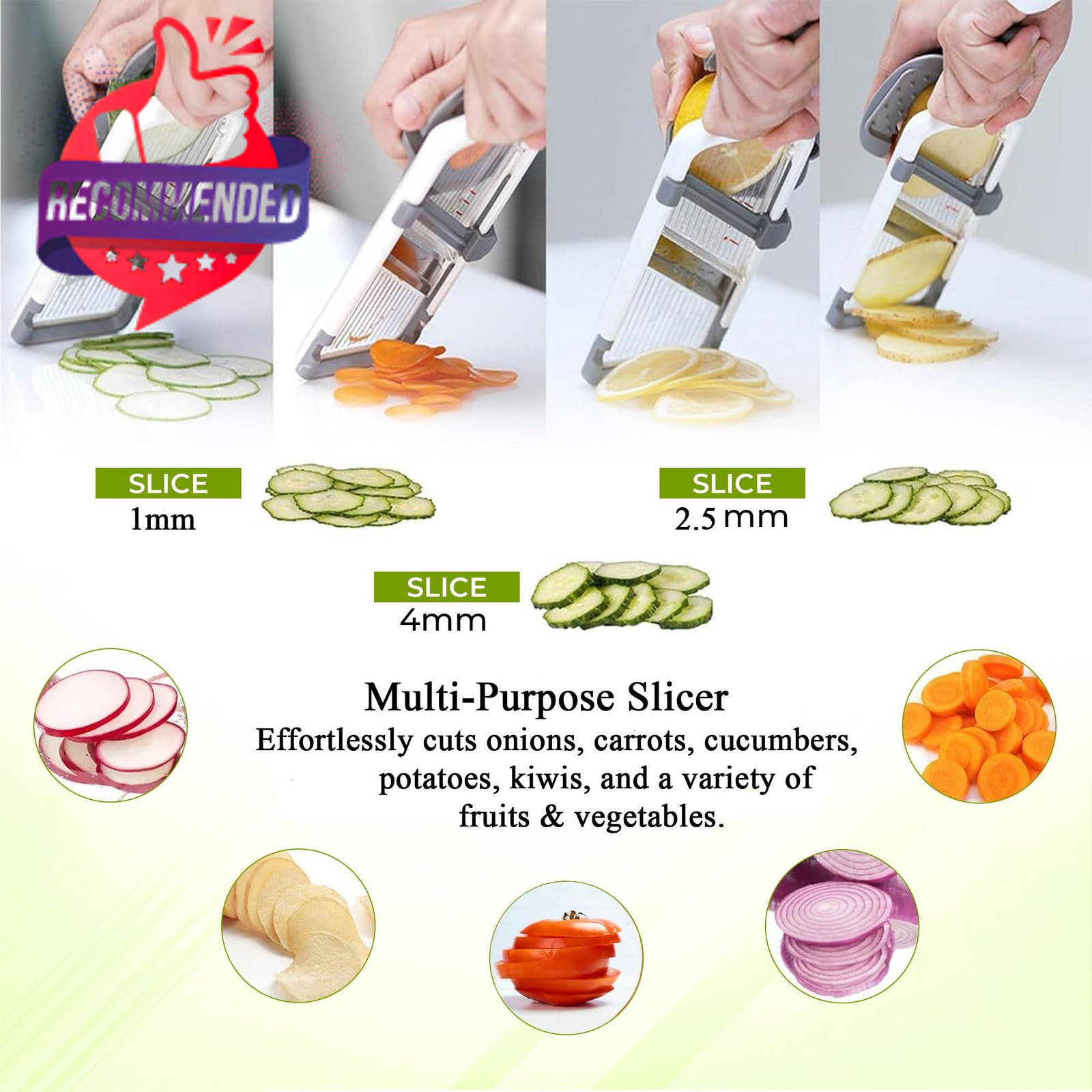 Mandoline Slicer For Kitchen – Adjustable Stainless Steel Blades, With Comfort