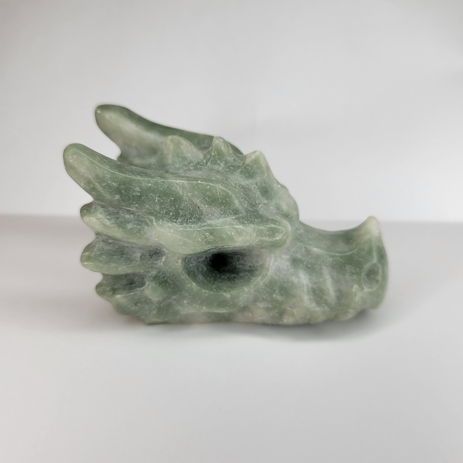 Light Green Jade(?) Dragon Head Skull Crystal Stone Carving 3″ 133 g 4.7 oz