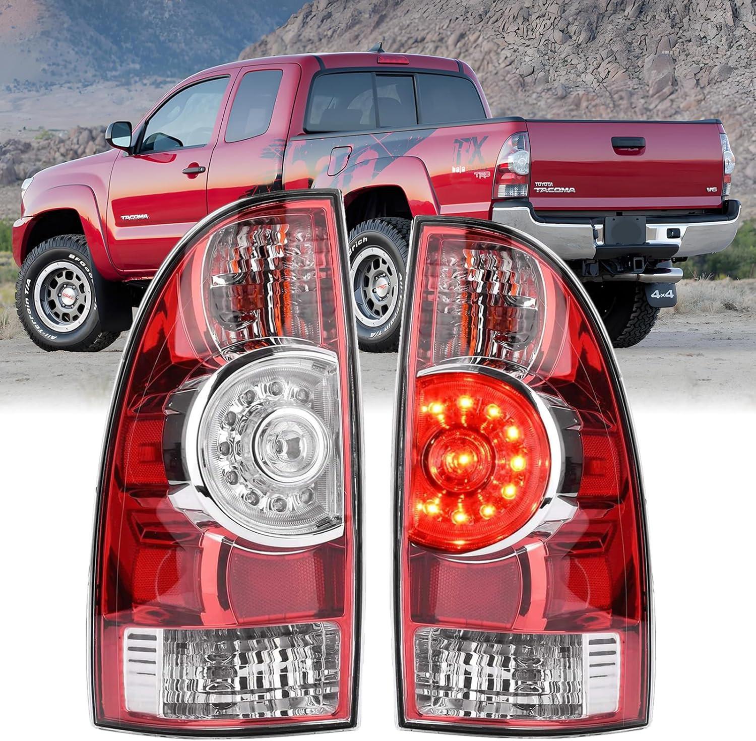Pair Tail Lights Assembly Set for 2005-2014 2015 Toyota Tacoma Pickup Truck Repl