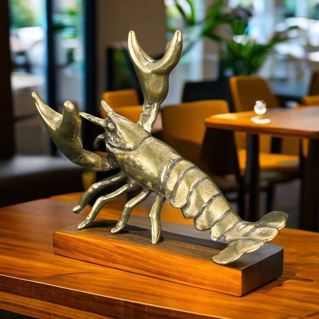 Brass Crayfish Pen Holder Animal Statue Tabletop Figurine Home Decor Gifts New