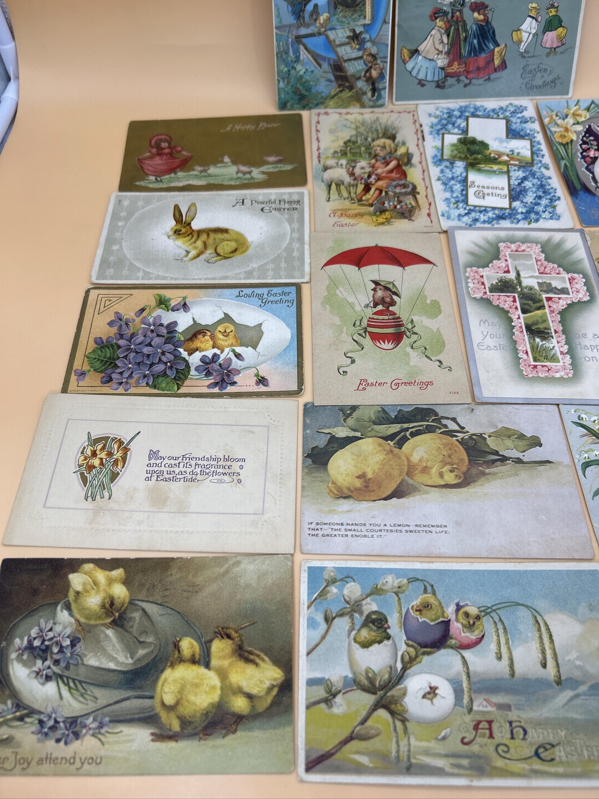 Lot 18 Easter Postcards from early 1900s Chicks Bunny Embossed Greetings Vintage