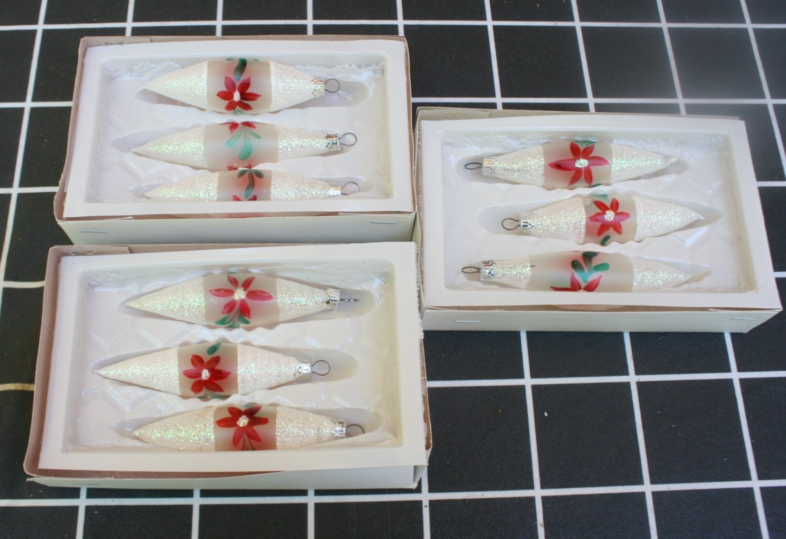 Vintage Romanian Hand Decorated Ornaments Lot of 3 boxes/9 ornaments