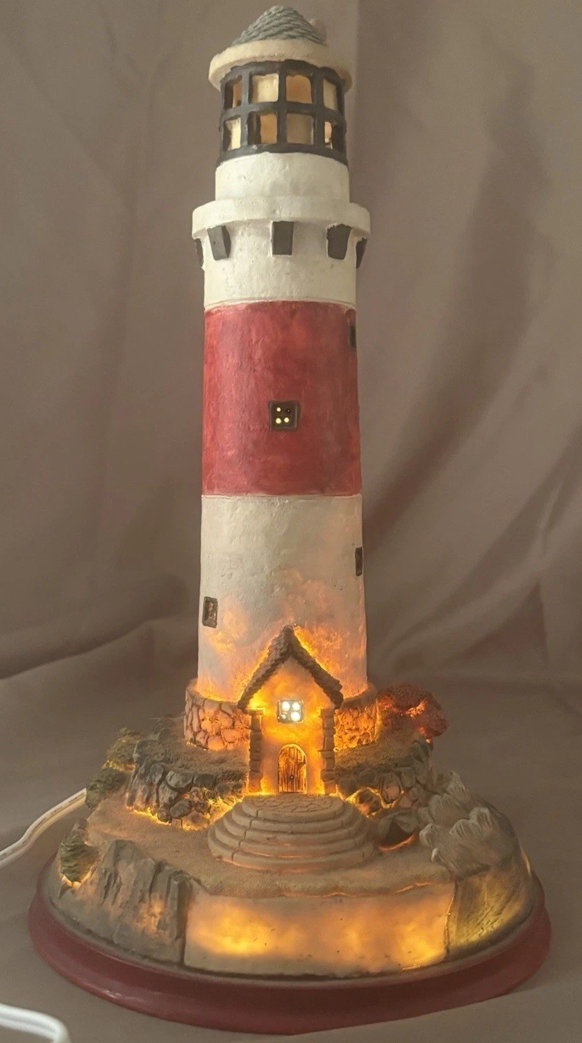 Lighted Lighthouse Tabletop Night Light Nautical Home Decor Resin 12.5″ x 7.25″