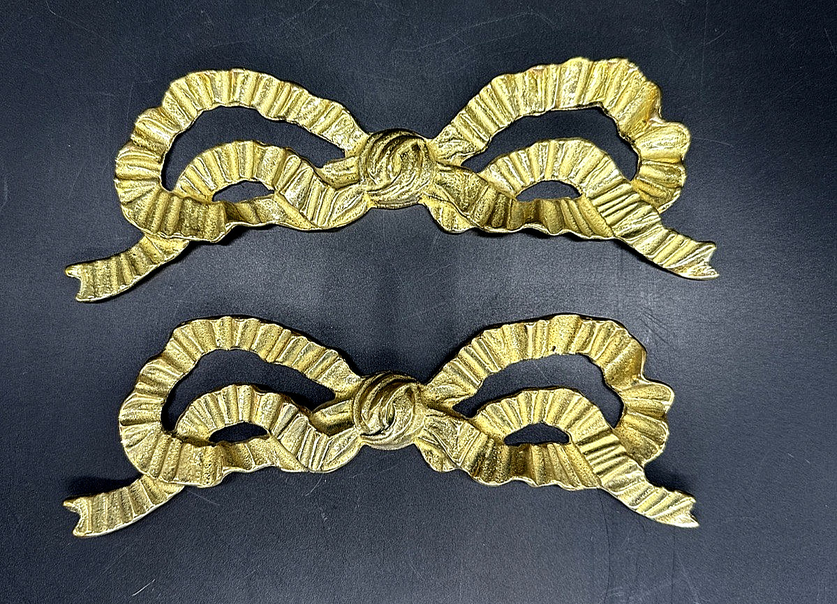 2 Set Vtg Solid Brass Bow Ribbon Wall Art Hanging Decor 7″ Andrea by Sadek