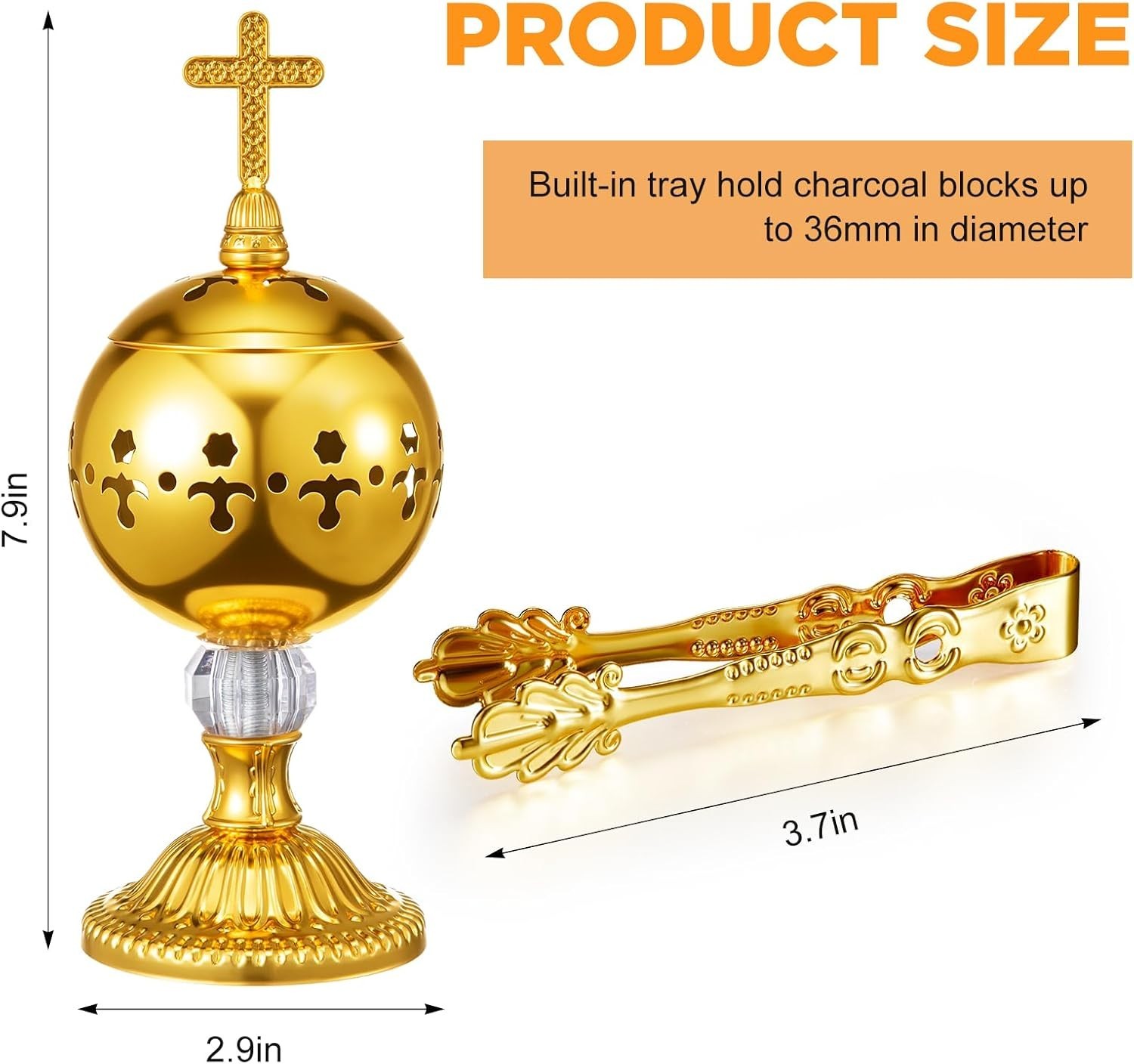 Catholic Incense Burner with Tong Charcoal Polished Metal Brass Censer Holder…