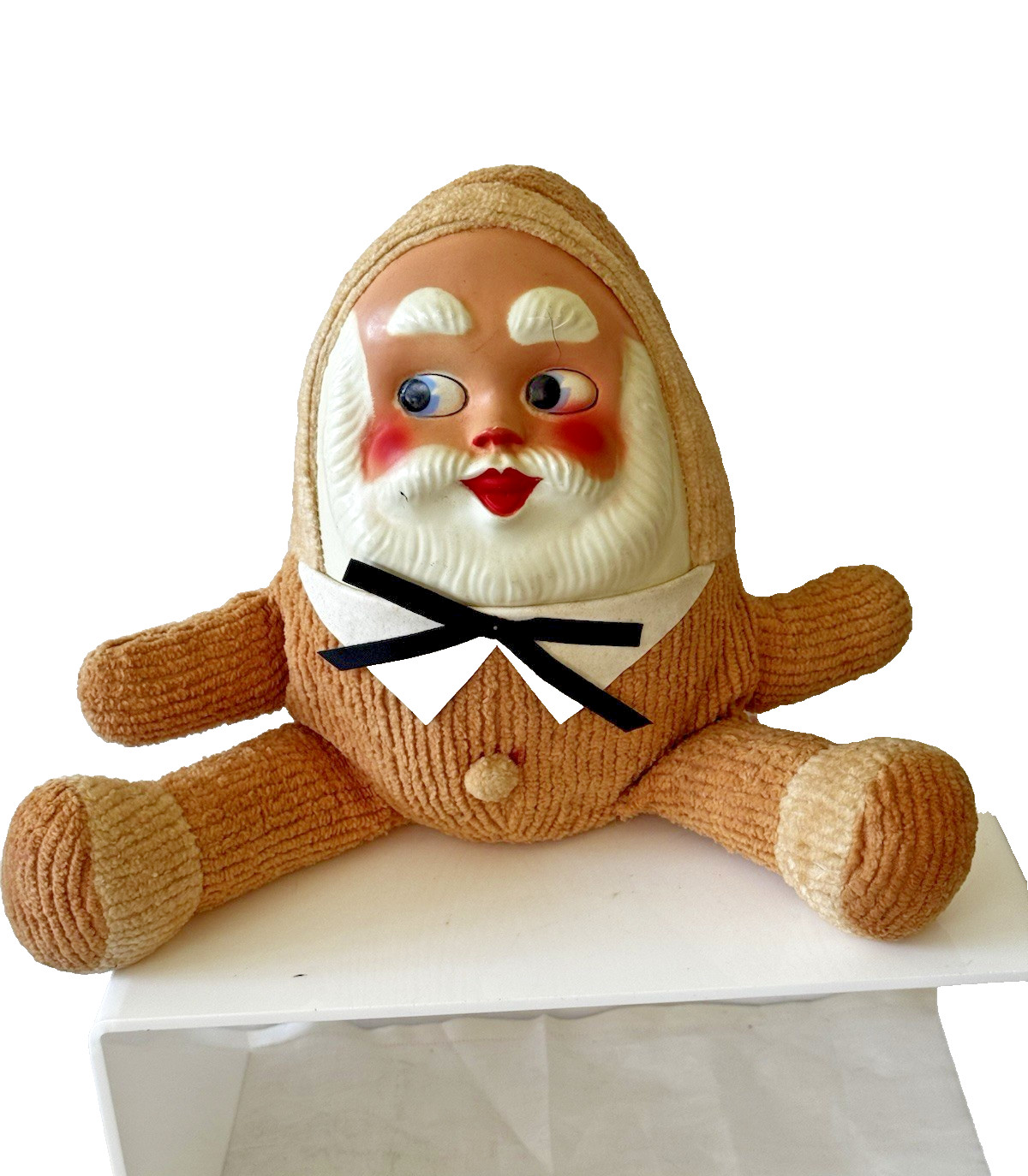 Rare Vintage 1950s Humpty Dumpty Santa Plush Doll Tan Corduroy Variant HTF Mask