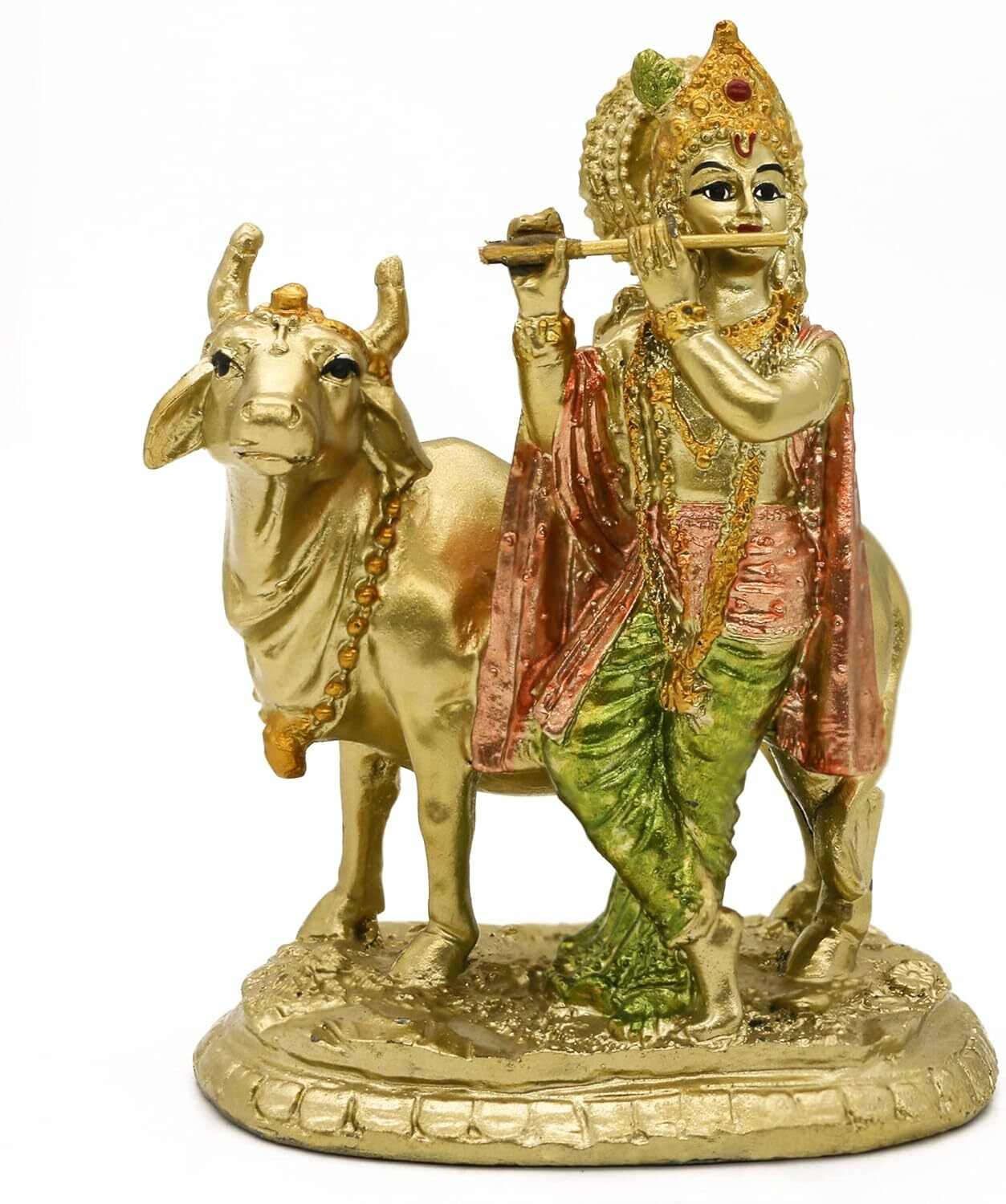 alikiki Hindu God Lord Krishna Statue – 5.3“H Baby Idol w/Cow Nandi…