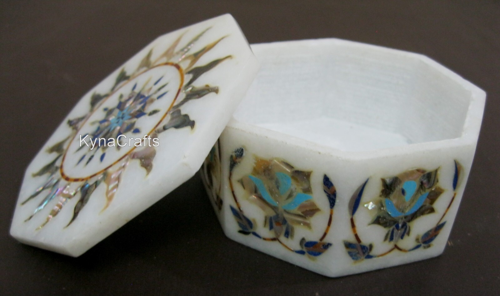 Octagon Marble Watch Box Gemstone Inlay Work Jewelry Box for Office 4×4 Inches