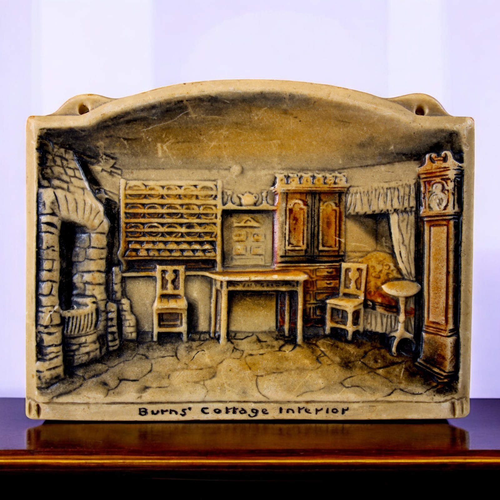 IVOREX by A Osborne ROBERT BURNS’ COTTAGE Scene 3D Antique Wall Plaque ~ England