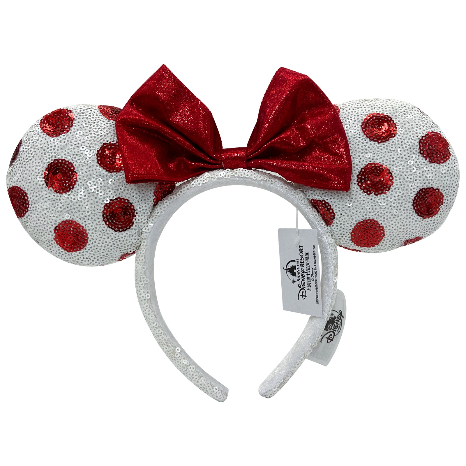 Disney~White Sequin Red Polka Dots Bow Ears+Belle Beauty and the Beast Ears 2PCS