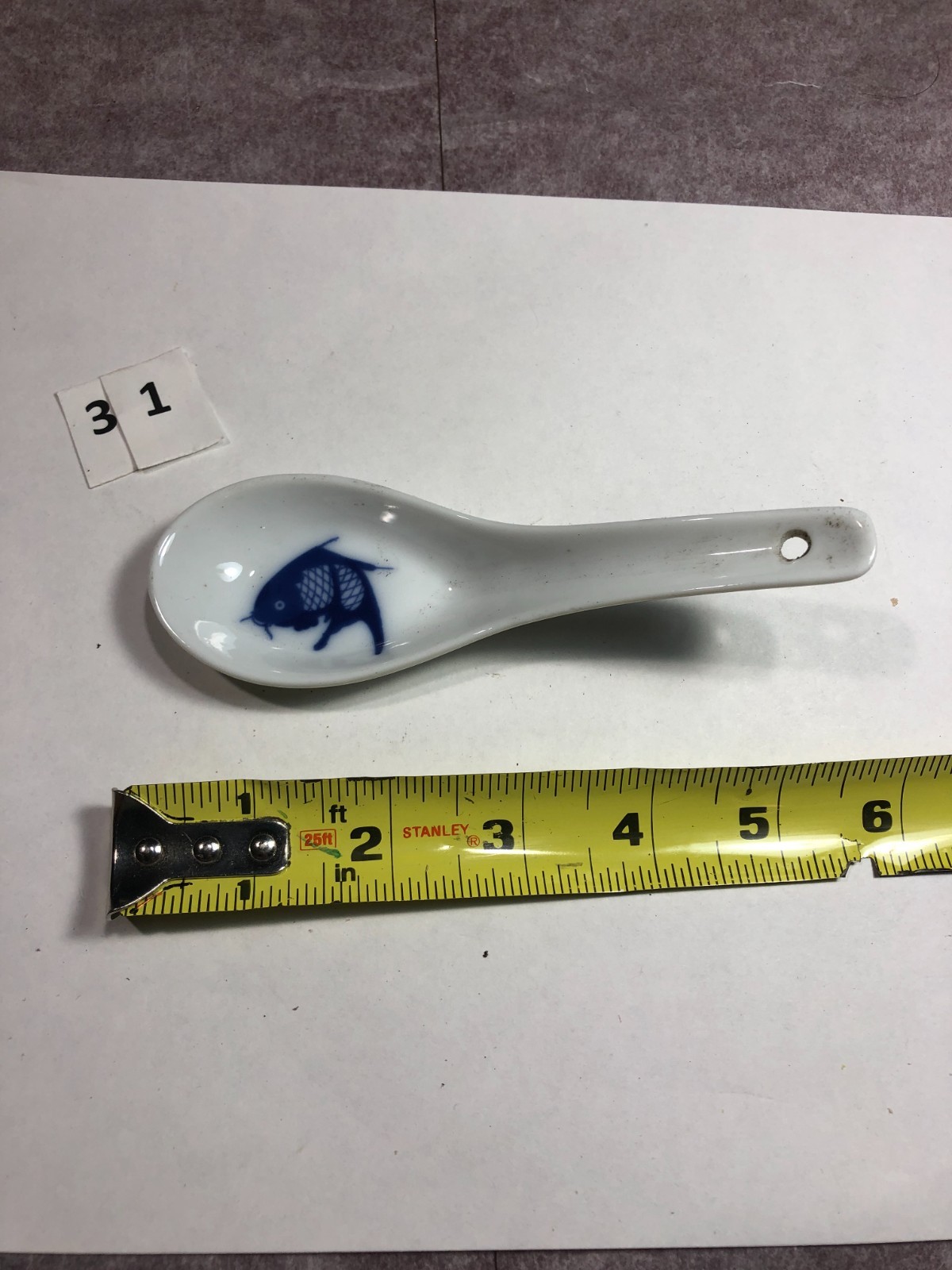 Lot of 6 Vintage Chinese Blue White Koi Fish Porcelain Soup Spoons #S-31