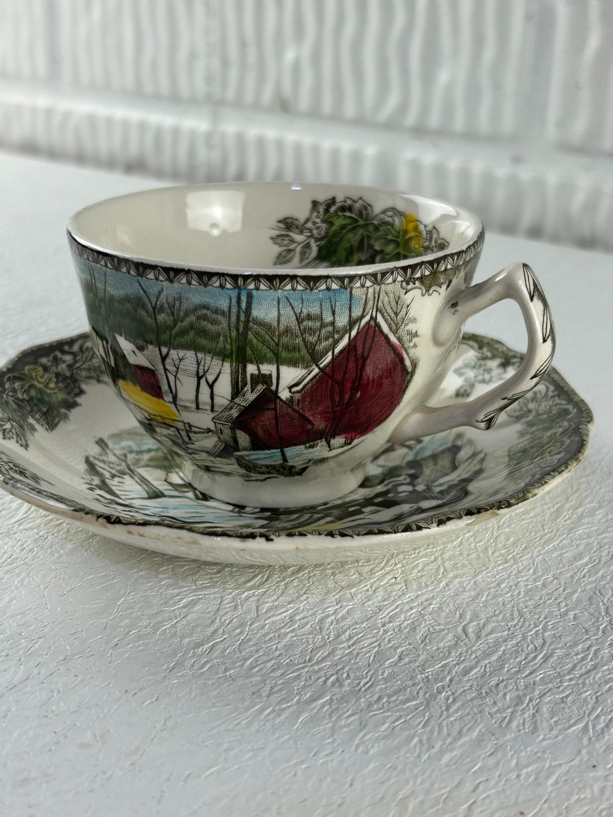 Vintage Johnson Brothers Friendly Village Ice House Tea Cup & Saucer England
