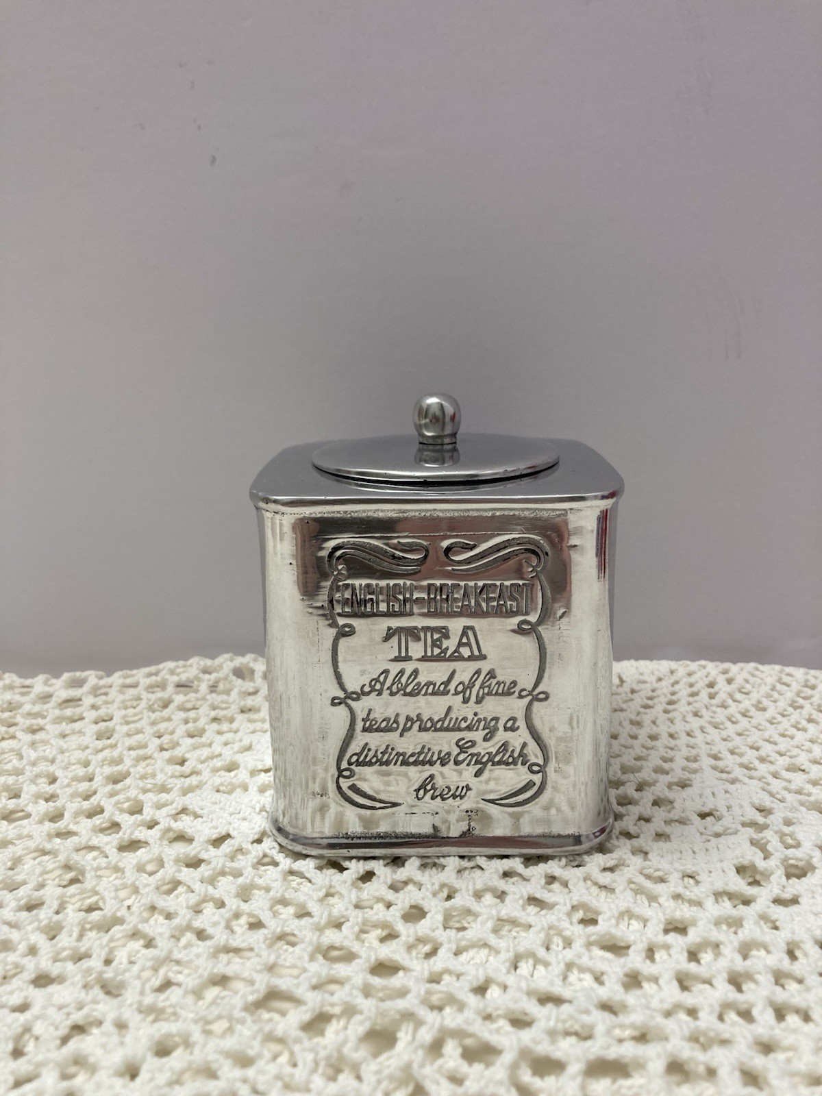 Vtg Mexican Pewter English Breakfast Tea Caddy