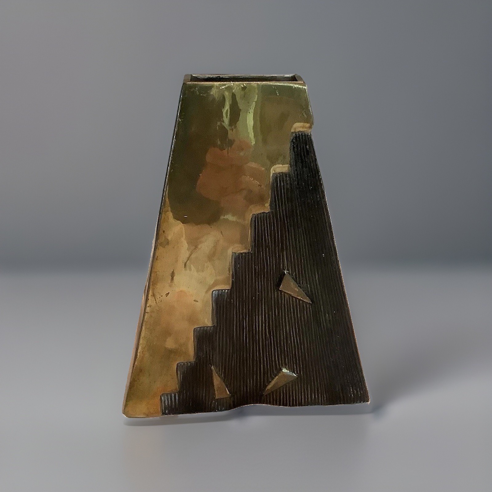 Modern Abstract Asymmetrical Gold & Black Ceramic Vase, Metallic Decorative