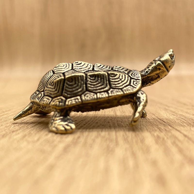Brass Turtle Figurine Mini Animal Statue Vintage Desk Decor Solid Brass Ornament