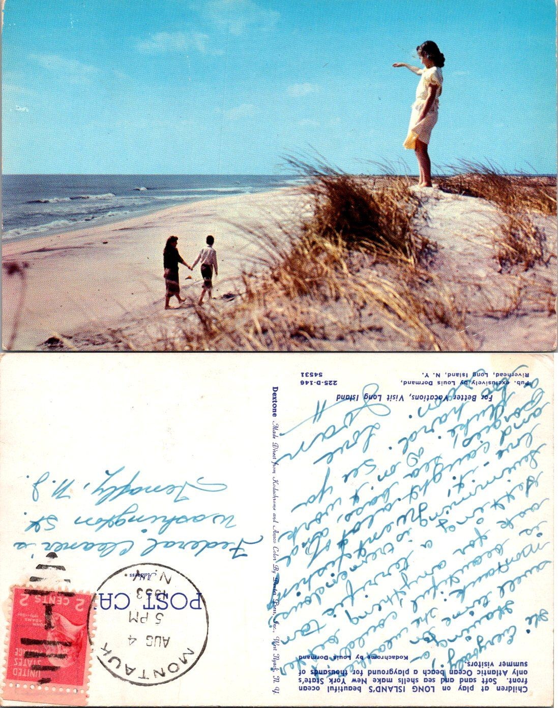 Montauk Long Island Beach Postcard Vintage 2 Cent Postmarked Stamped Used 1950s