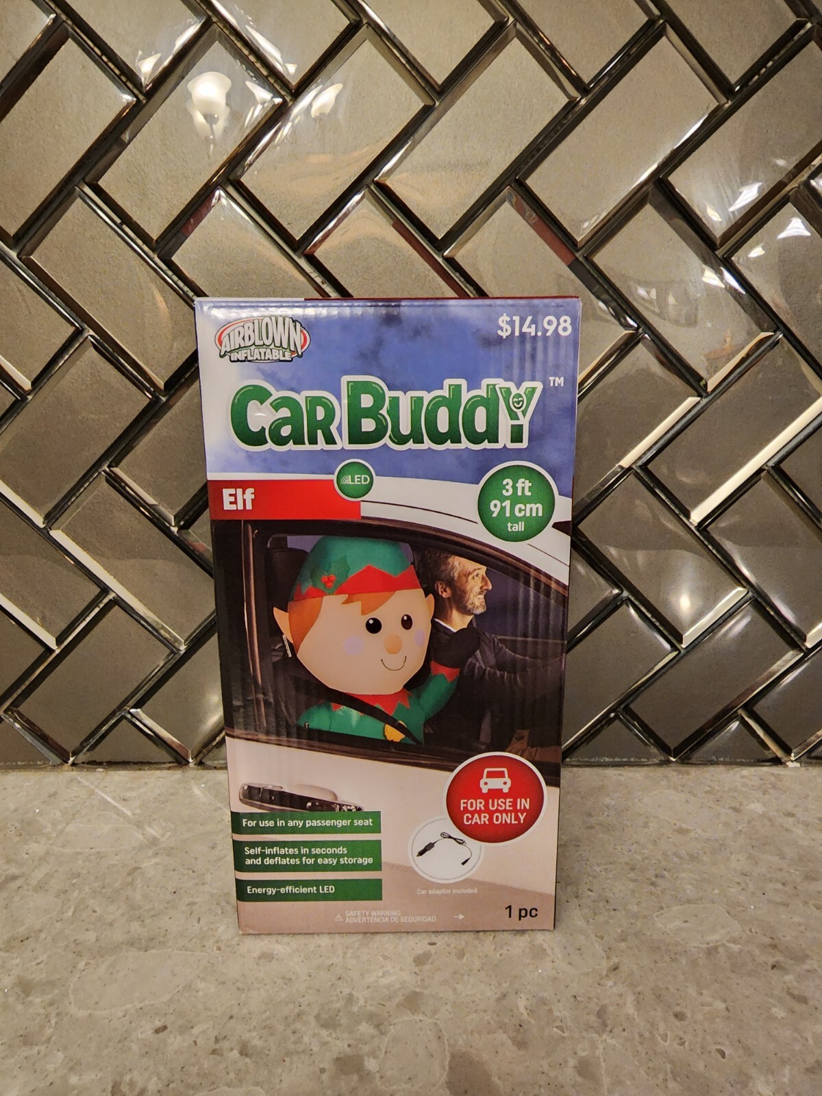 New 3′ LED LIGHTED ELF CAR BUDDY AIRBLOWN INFLATABLE Christmas GEMMY Passenger
