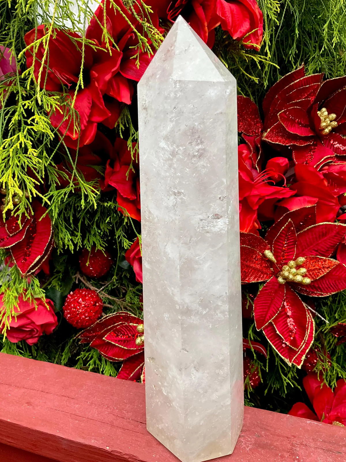 Clear Quartz Crystal Generator ~ Large 7 lb. 9 oz. ~ 14″ Tall ~ Red Phantom Spa