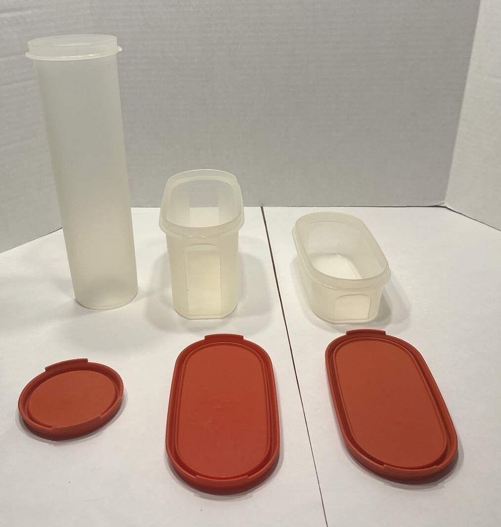 Tupperware Modular Mates Oval #1 & #2 And Round #5 W/Red Lids