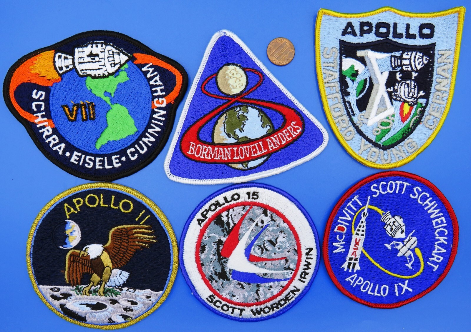 NASA 4 inch PATCH Lot of 6 vtg APOLLO mission 7 8 9 10 11 15 iron-on
