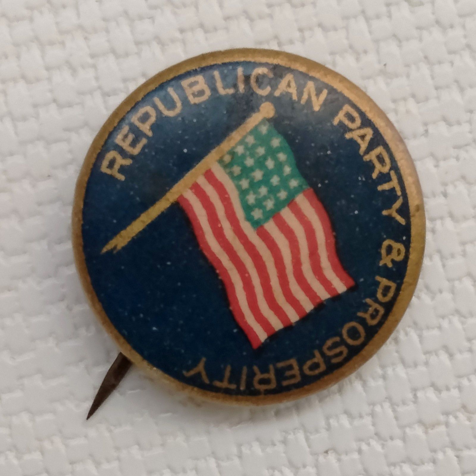 Vtg Republican Party & Prosperity Metal PinBack Button American Flag A J Keil