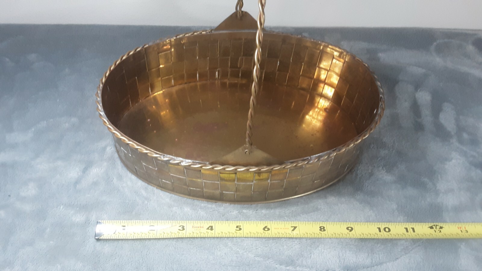 Vintage Decorative Crafts Inc Solid Brass Woven Basket Planter With Handle 