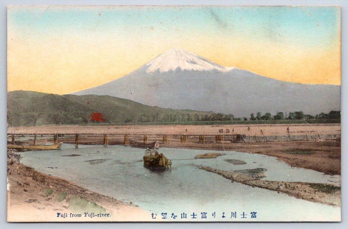 Antique Japan Postcard MOUNT FUJI from Fuji River Scenic View 1910